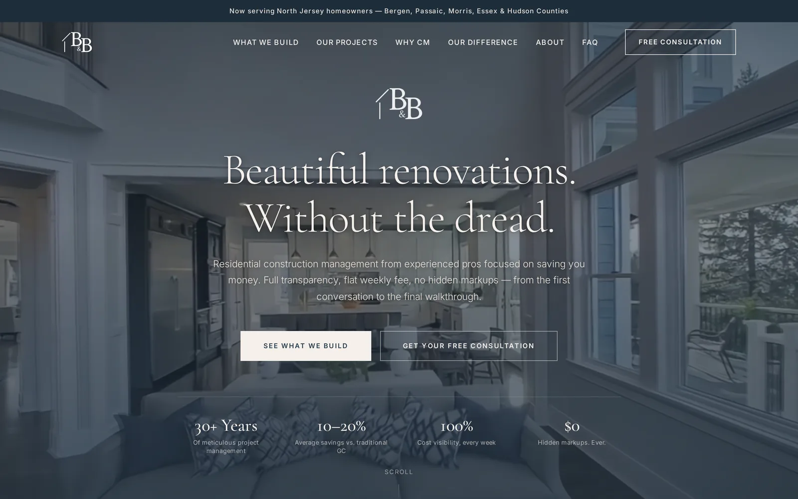 B&B Construction Management website — desktop