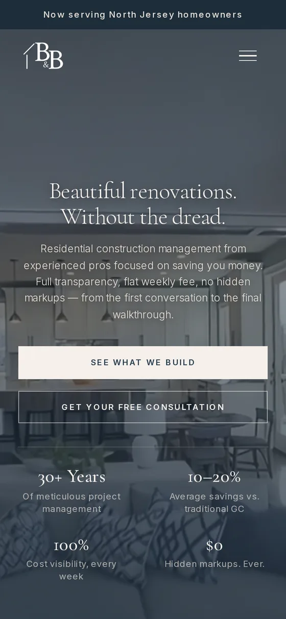 B&B Construction website — mobile