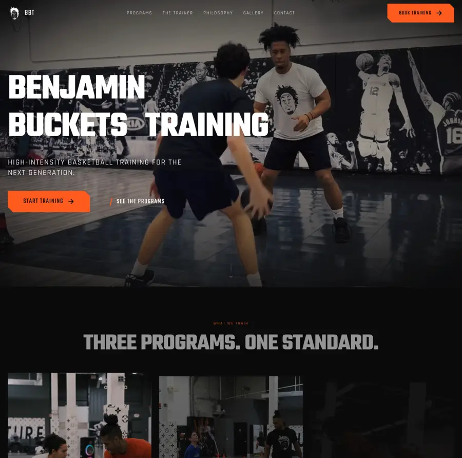 Benjamin Buckets website — desktop