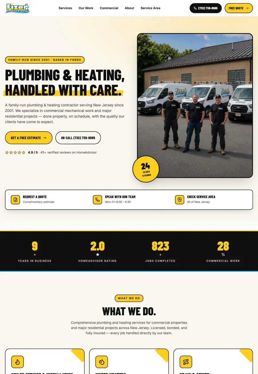 Fizer Plumbing & Heating website — desktop