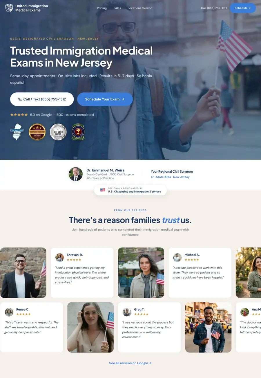 United Medical Exams website — desktop